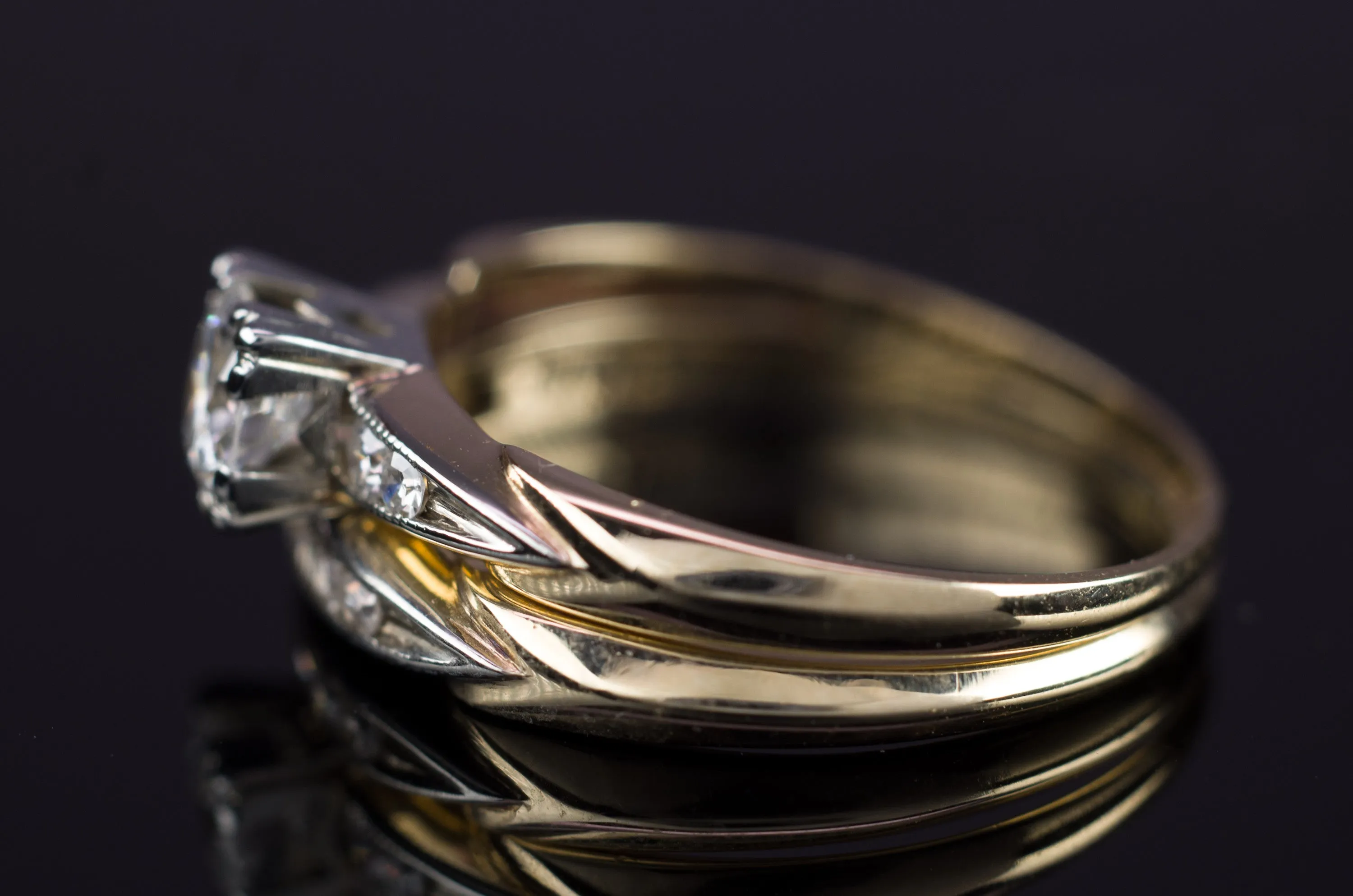 0.30CTW VINTAGE DIAMOND WEDDING SET SIGNED BLUEBIRD
