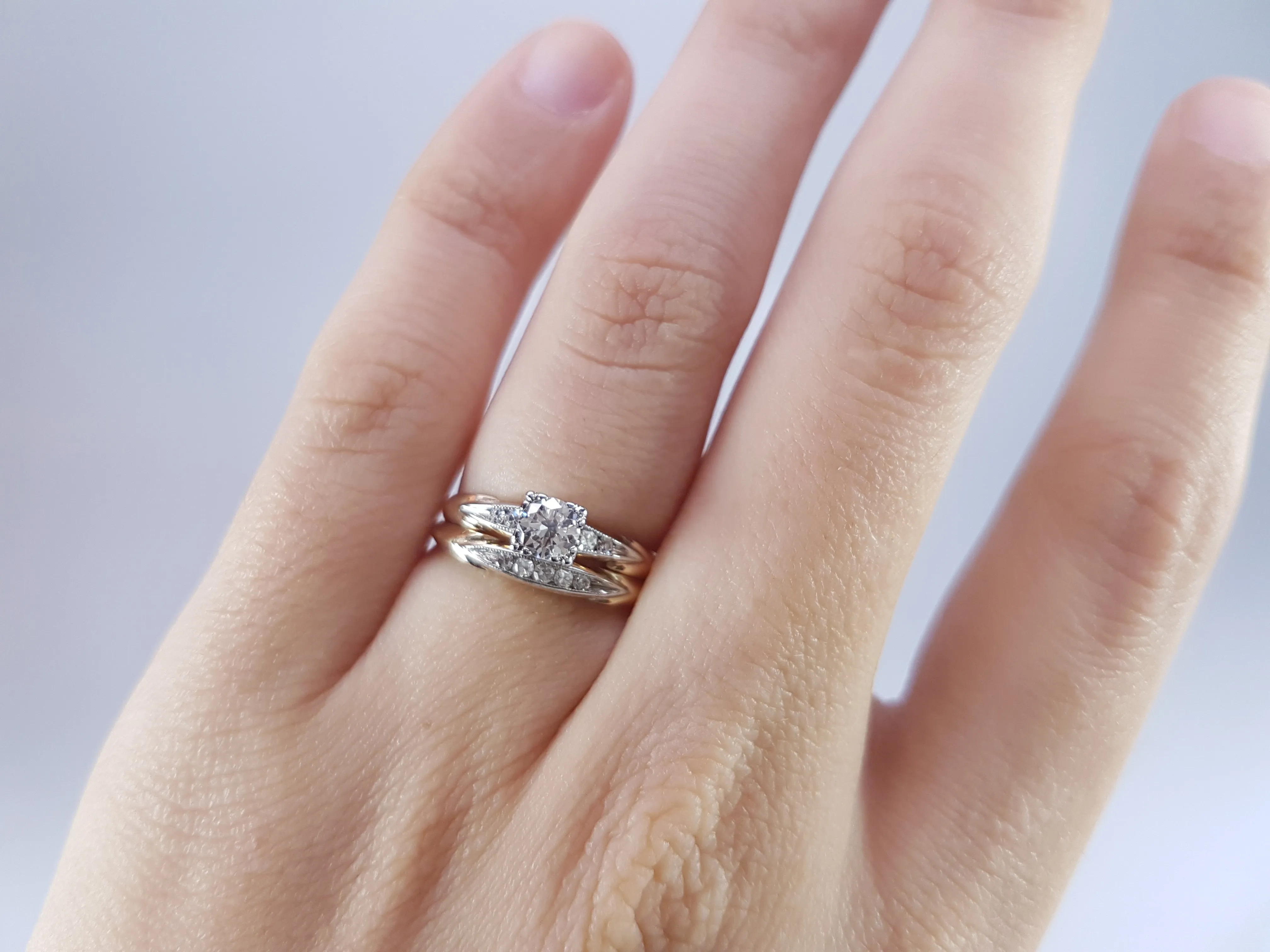 0.30CTW VINTAGE DIAMOND WEDDING SET SIGNED BLUEBIRD