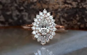 1 1/2 Carat Vintage Gatsby Engagement Rings - 14k 18k Rose gold