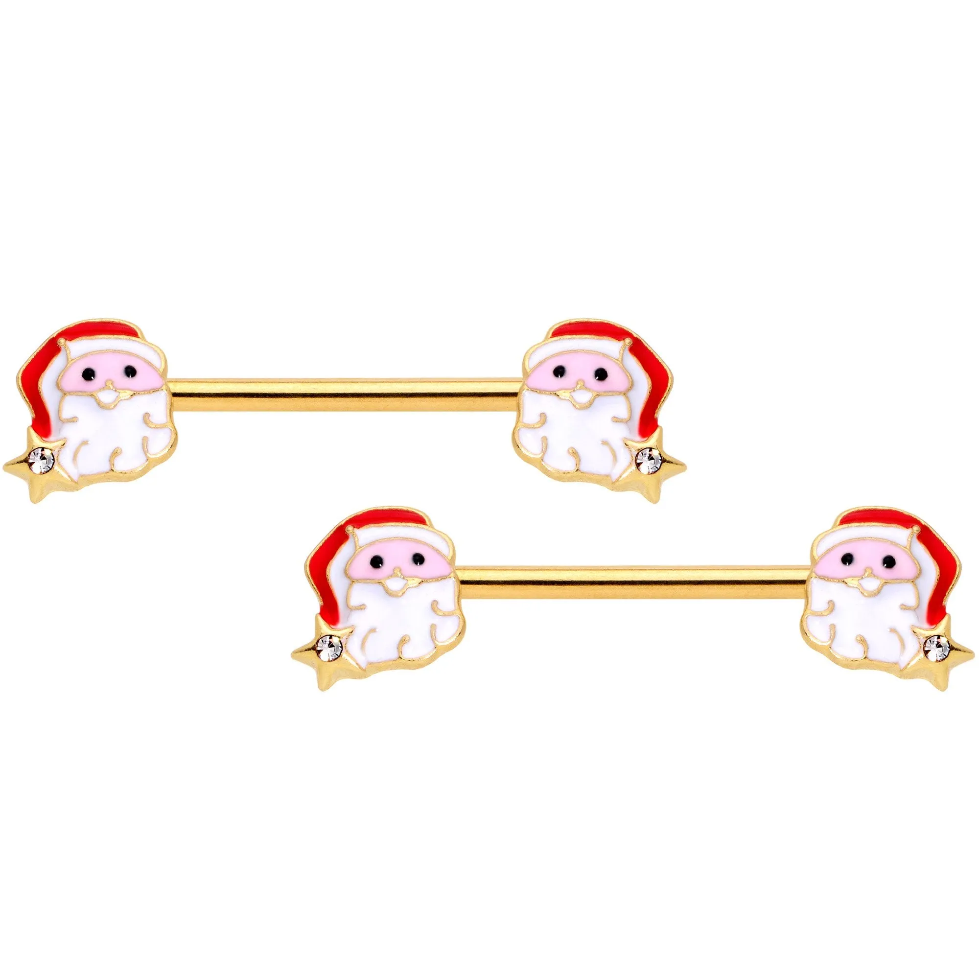 14 Gauge 1/2 Gold Tone Santa Captive Barbell Nipple Ring Set of 4