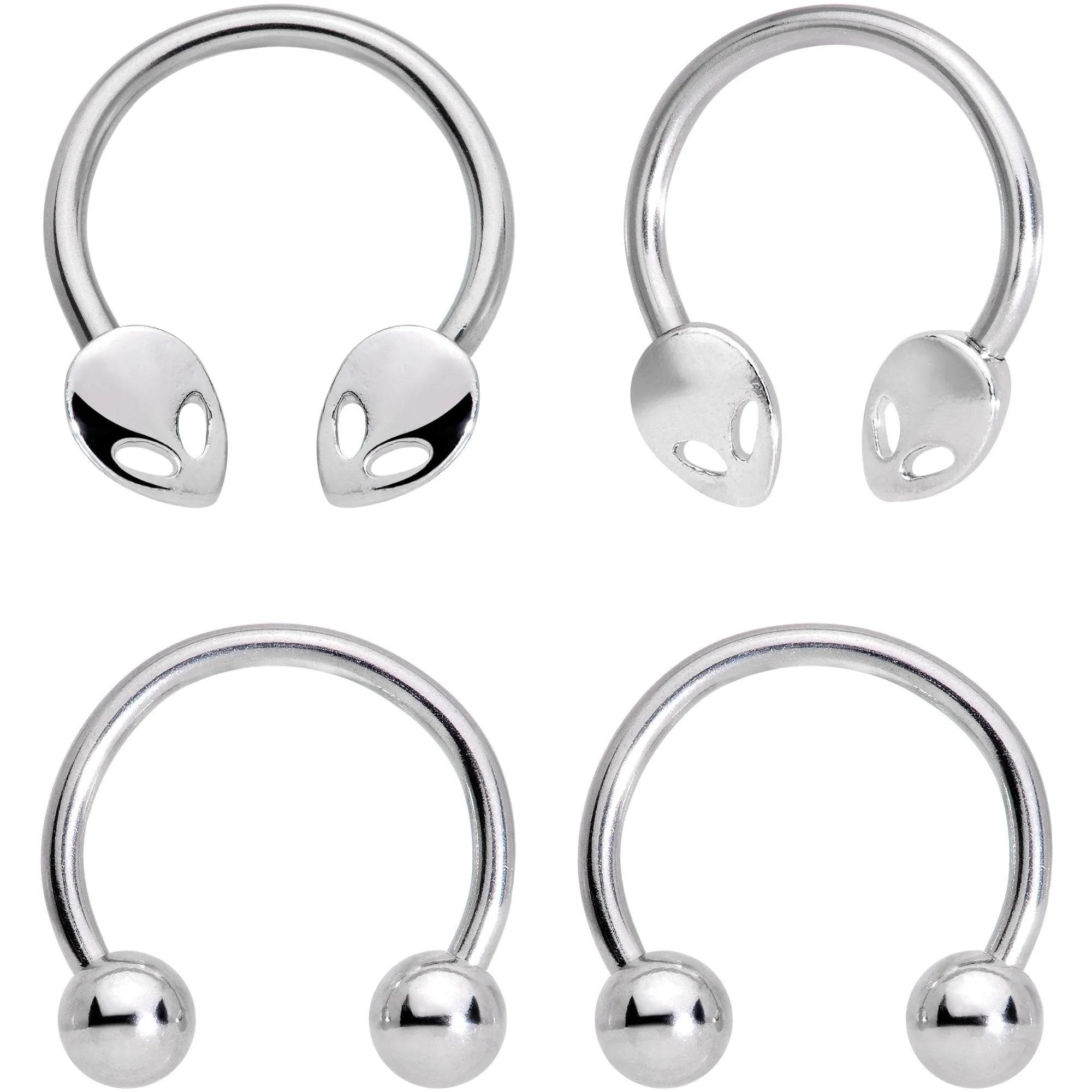 14 Gauge 13mm Outer Space Aliens Horseshoe Nipple Ring Set