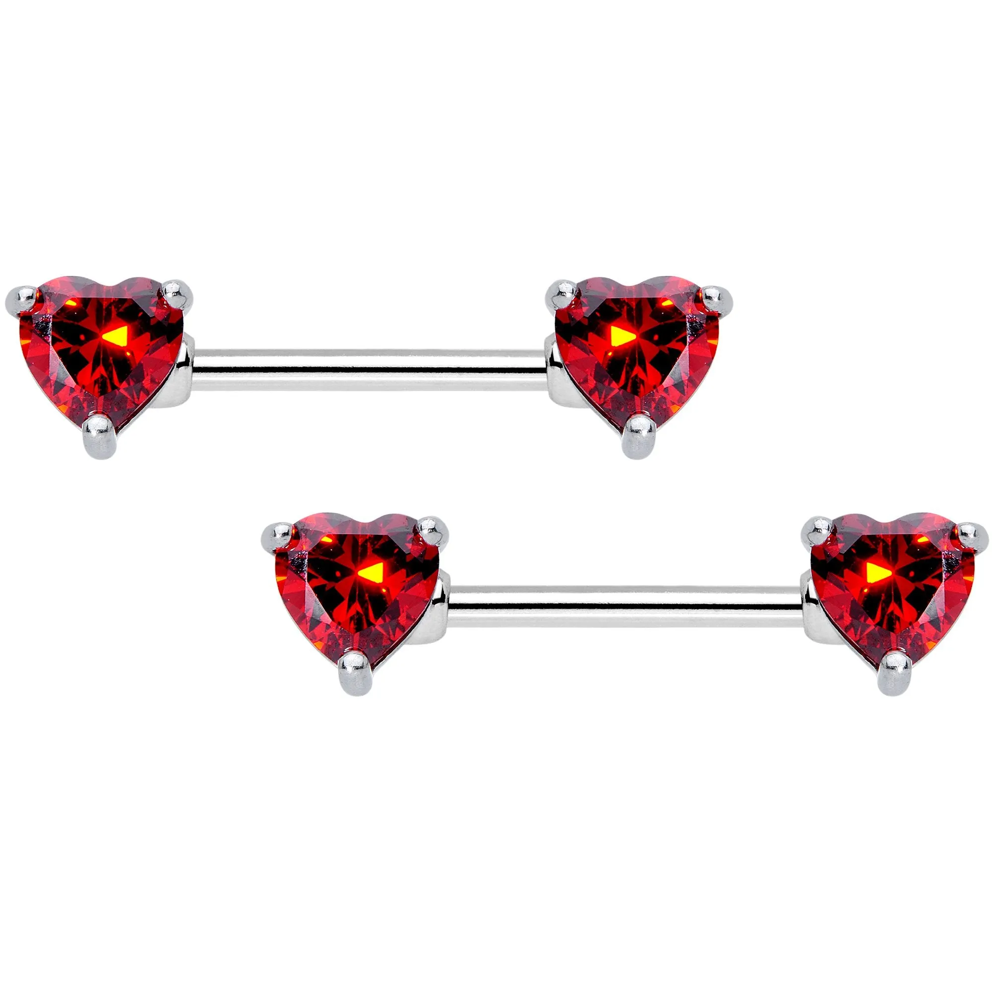 14 Gauge 5/8 Red Gem Heart Captive Ring Barbell Nipple Ring Set