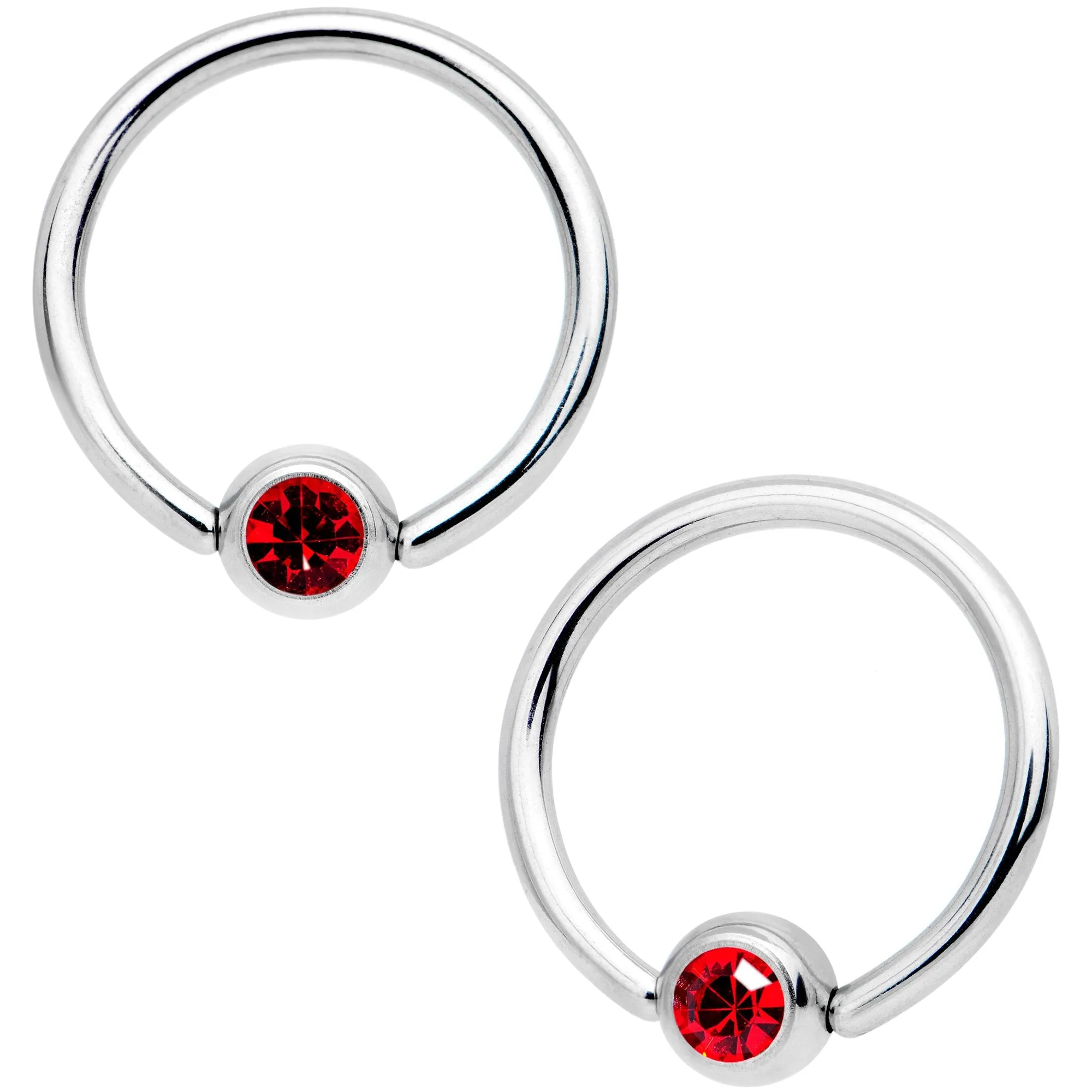 14 Gauge 5/8 Red Gem Heart Captive Ring Barbell Nipple Ring Set