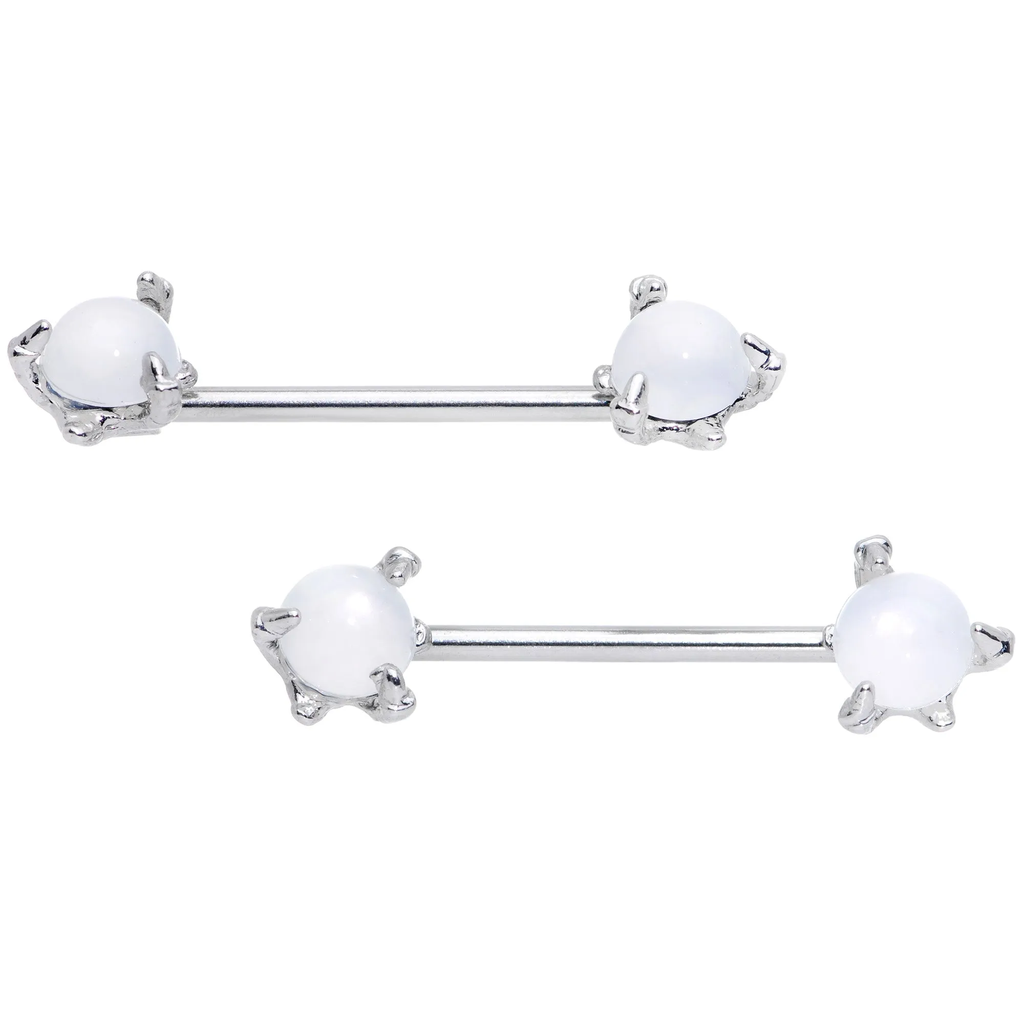 14 Gauge 5/8 White Faux Opal Dragon Claw Barbell Nipple Ring Set