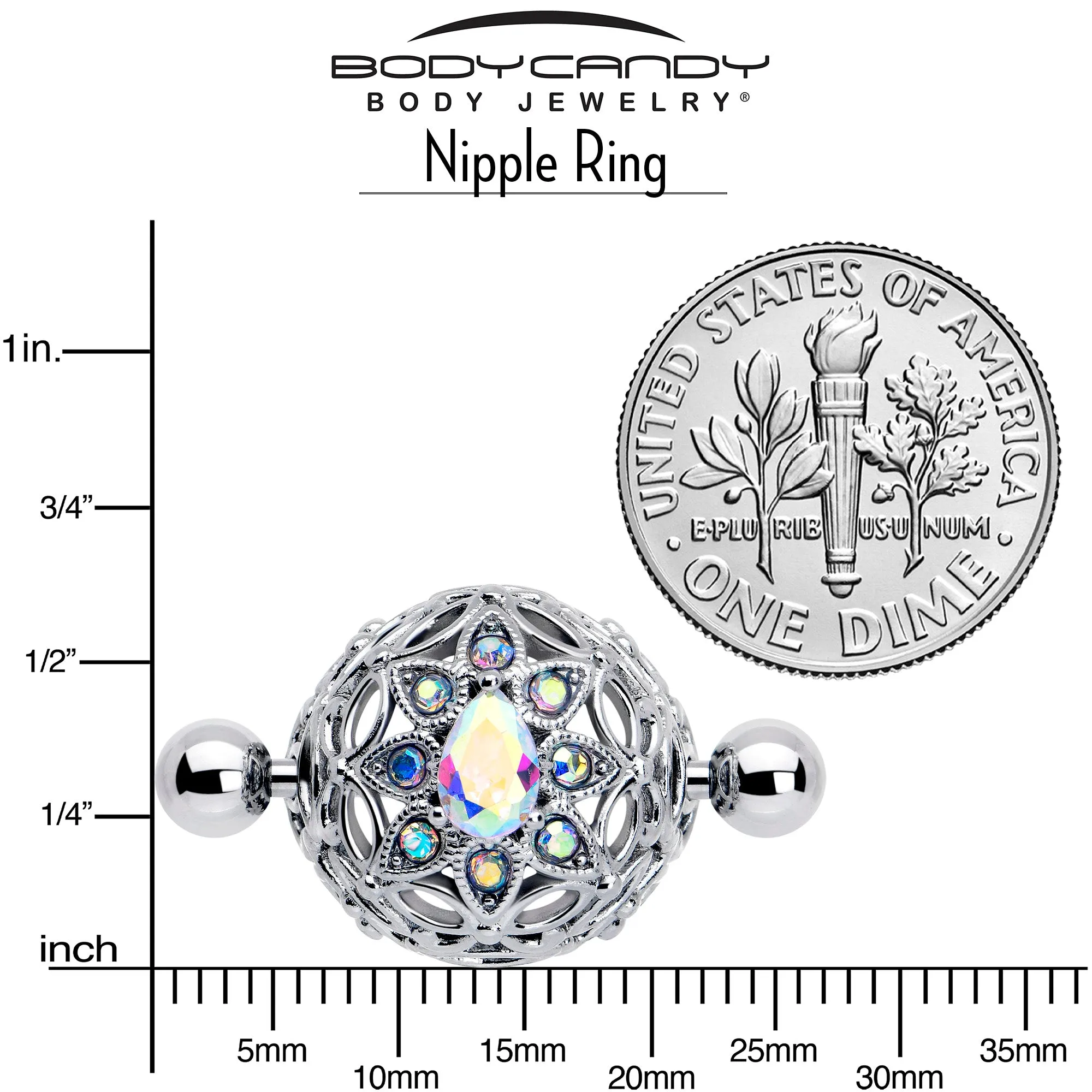 14 Gauge 9/16 Aurora Gem Retro Sunburst Nipple Shield Set