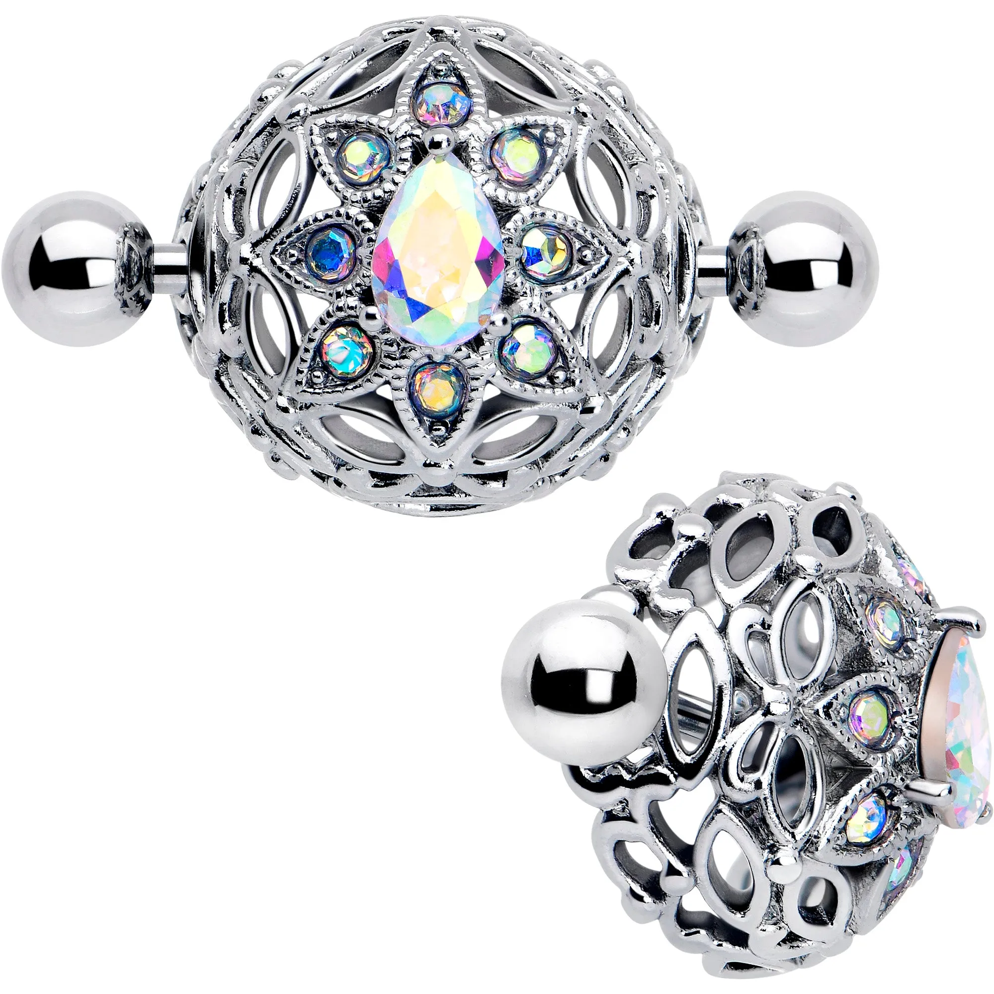 14 Gauge 9/16 Aurora Gem Retro Sunburst Nipple Shield Set