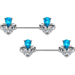 14 Gauge 9/16 Blue Gem Style Simplicity Barbell Nipple Ring Set