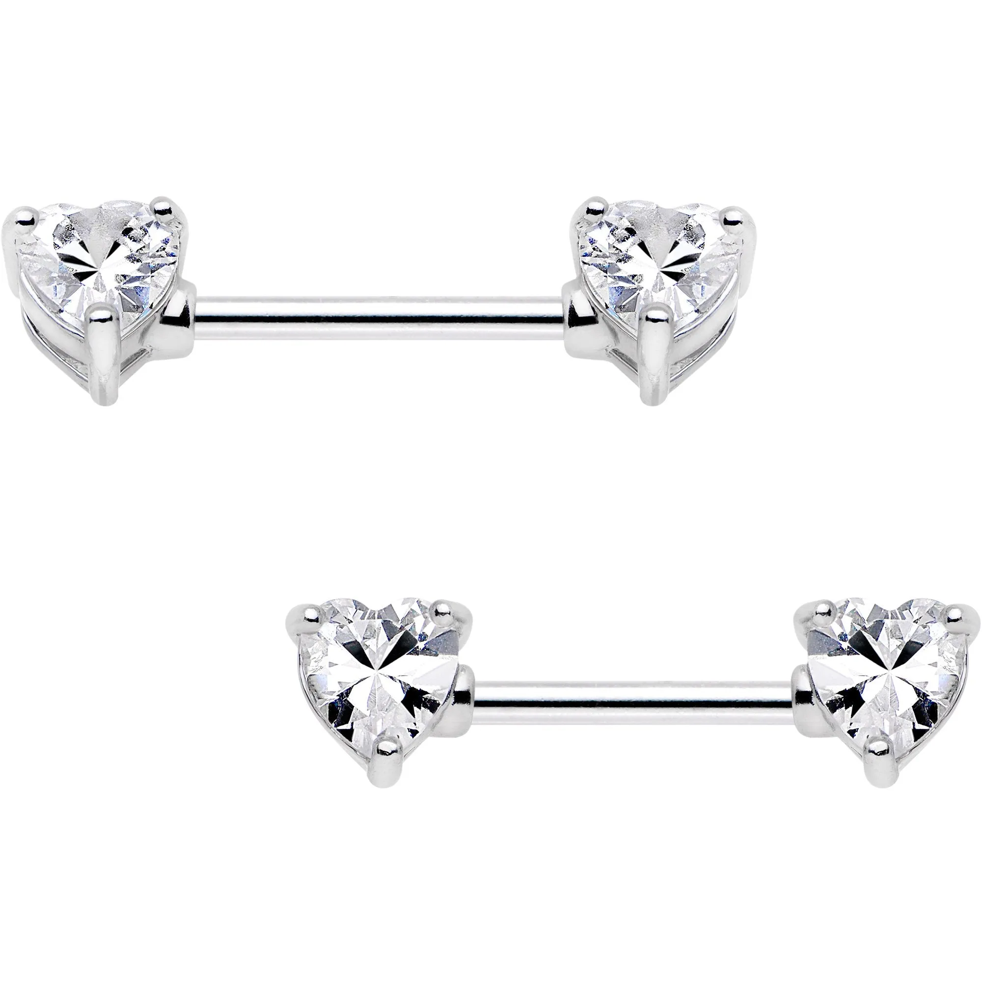 14 Gauge 9/16 Clear CZ Gem Heart Barbell Nipple Ring Set