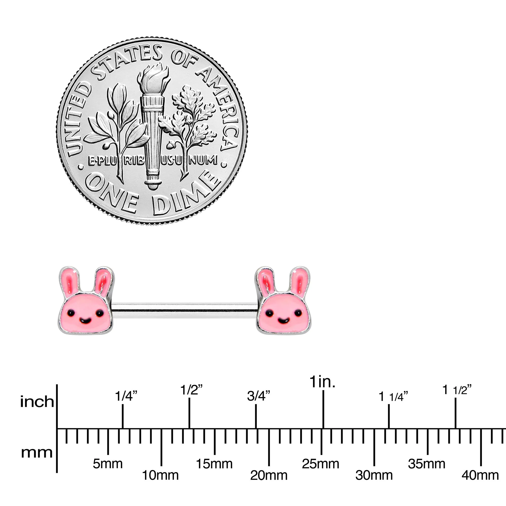 14 Gauge 9/16 Kawaii Cutie Easter Bunny Barbell Nipple Ring Set