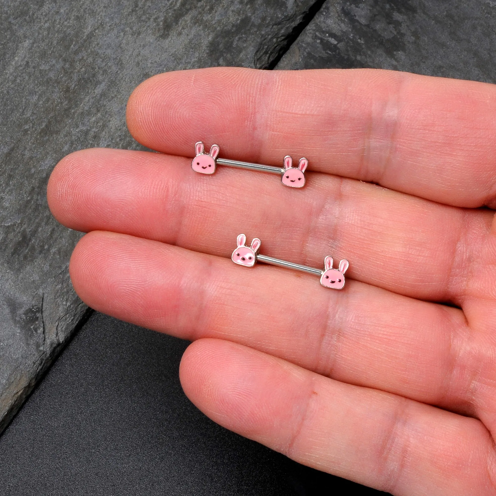 14 Gauge 9/16 Kawaii Cutie Easter Bunny Barbell Nipple Ring Set