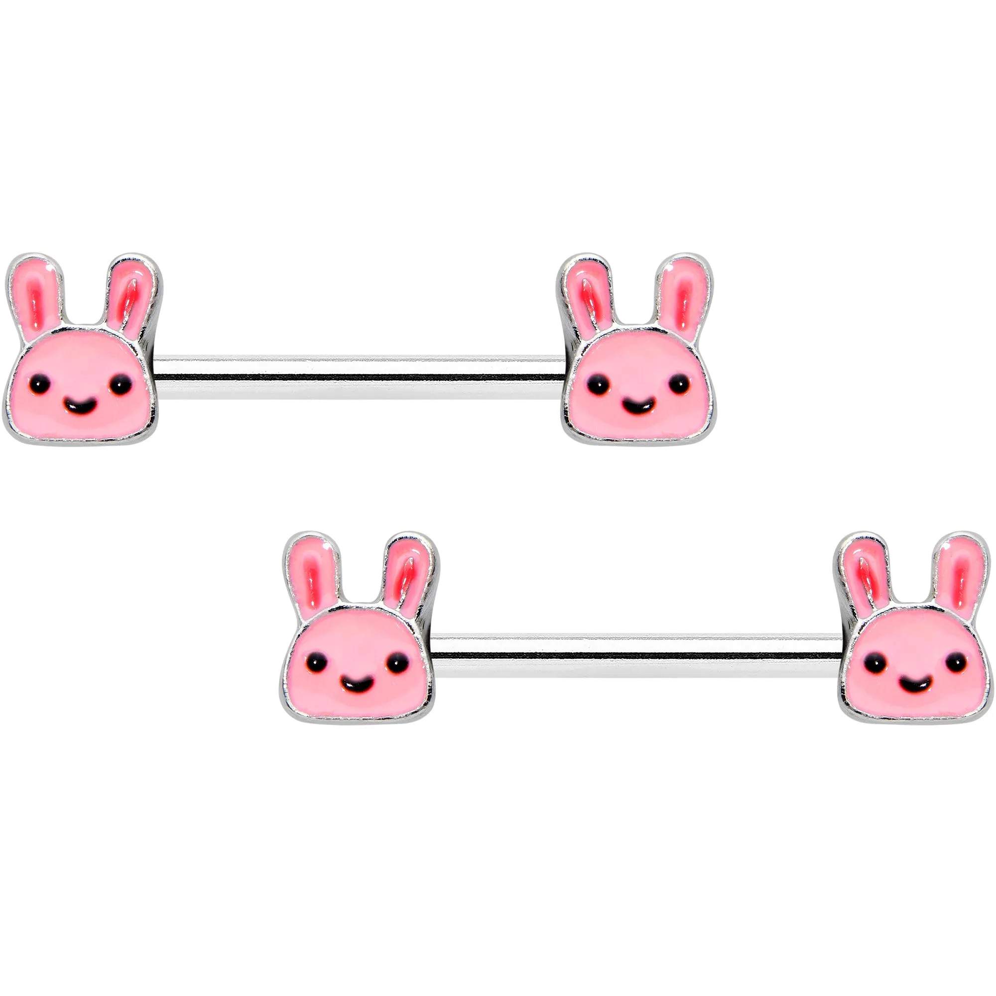 14 Gauge 9/16 Kawaii Cutie Easter Bunny Barbell Nipple Ring Set