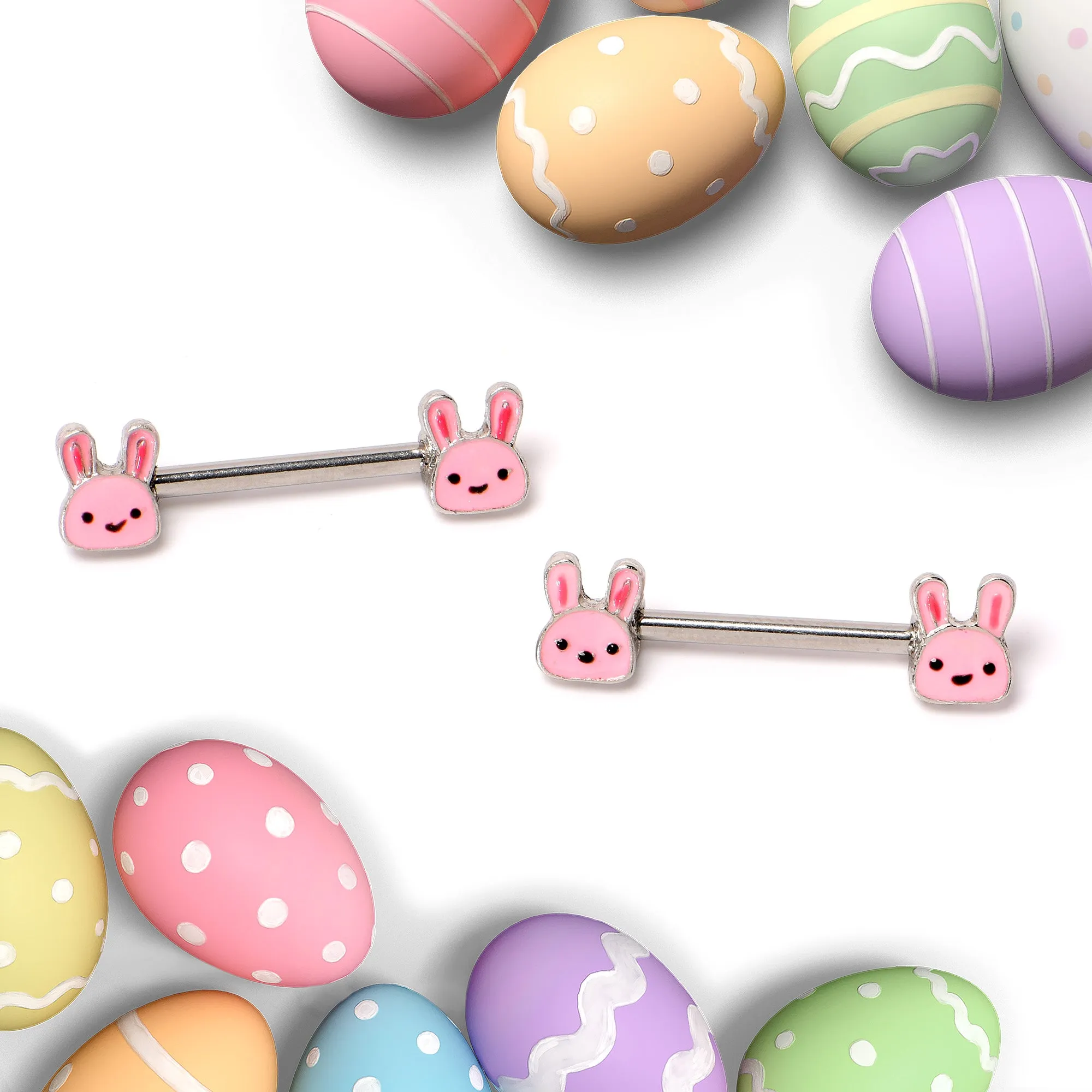 14 Gauge 9/16 Kawaii Cutie Easter Bunny Barbell Nipple Ring Set