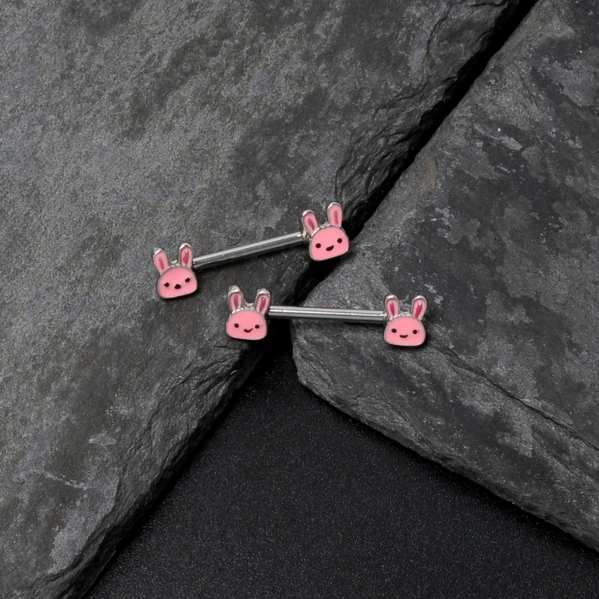 14 Gauge 9/16 Kawaii Cutie Easter Bunny Barbell Nipple Ring Set