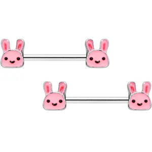 14 Gauge 9/16 Kawaii Cutie Easter Bunny Barbell Nipple Ring Set