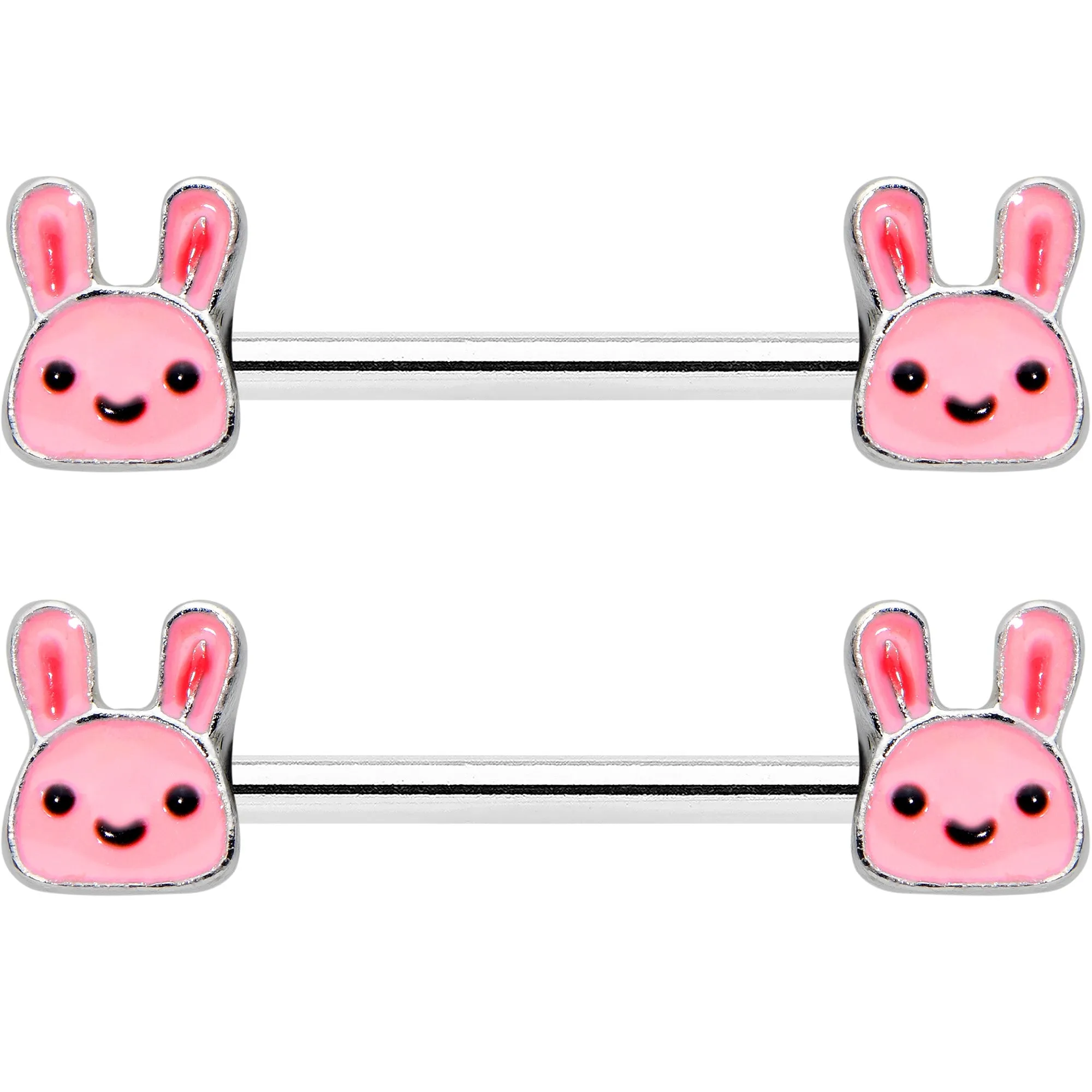 14 Gauge 9/16 Kawaii Cutie Easter Bunny Barbell Nipple Ring Set