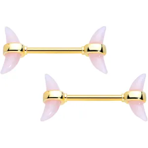 14 Gauge 9/16 Pink Gem Gold Tone Crescent Barbell Nipple Ring Set