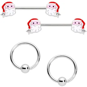 14 Gauge 9/16 Santa Captive Barbell Nipple Ring Set of 4