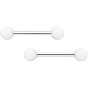 14 Gauge 9/16 White Matte Barbell Nipple Ring Set