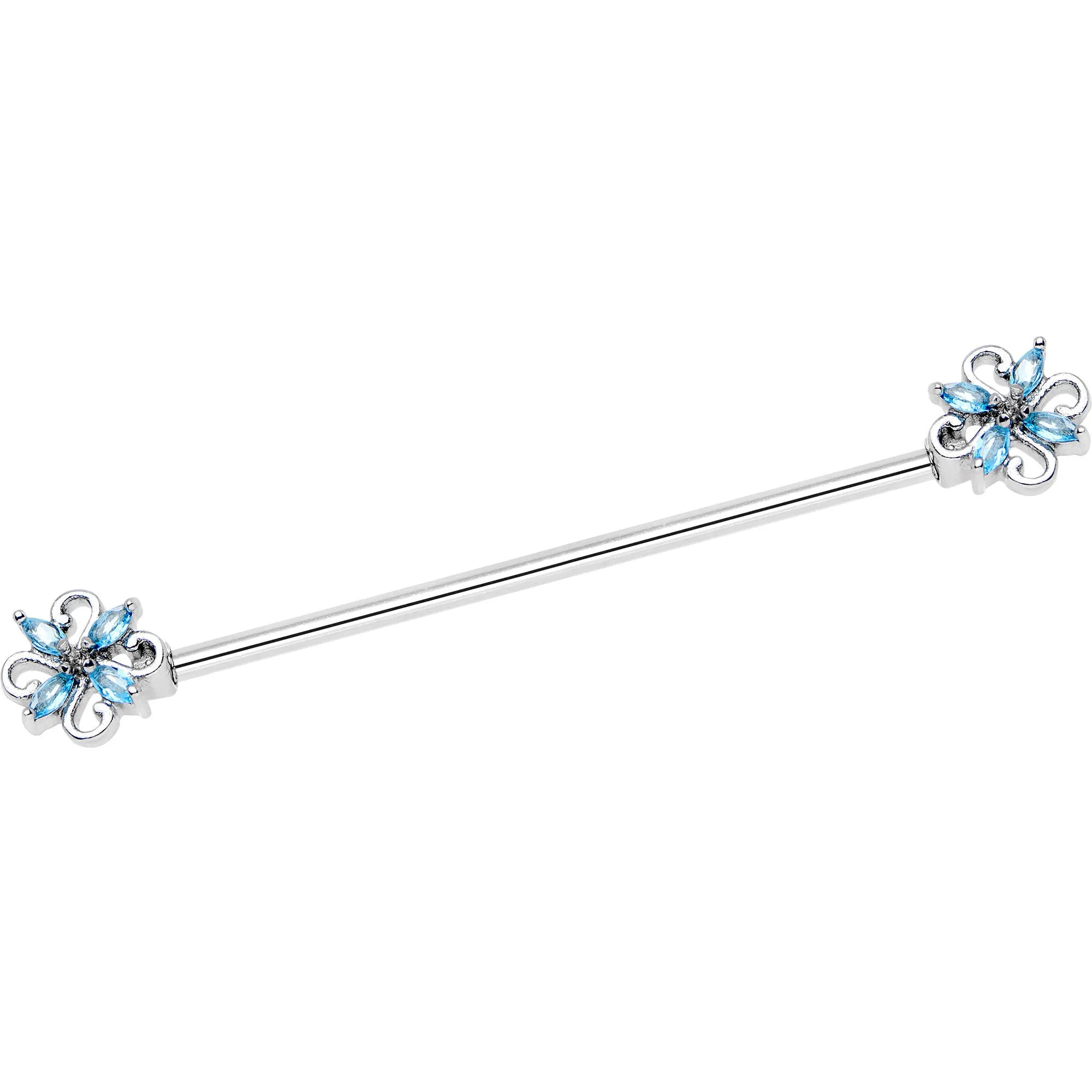 14 Gauge Aqua Gem Windmill Flower Industrial Barbell 38mm