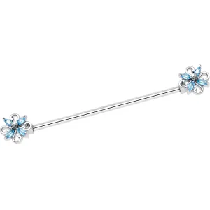 14 Gauge Aqua Gem Windmill Flower Industrial Barbell 38mm