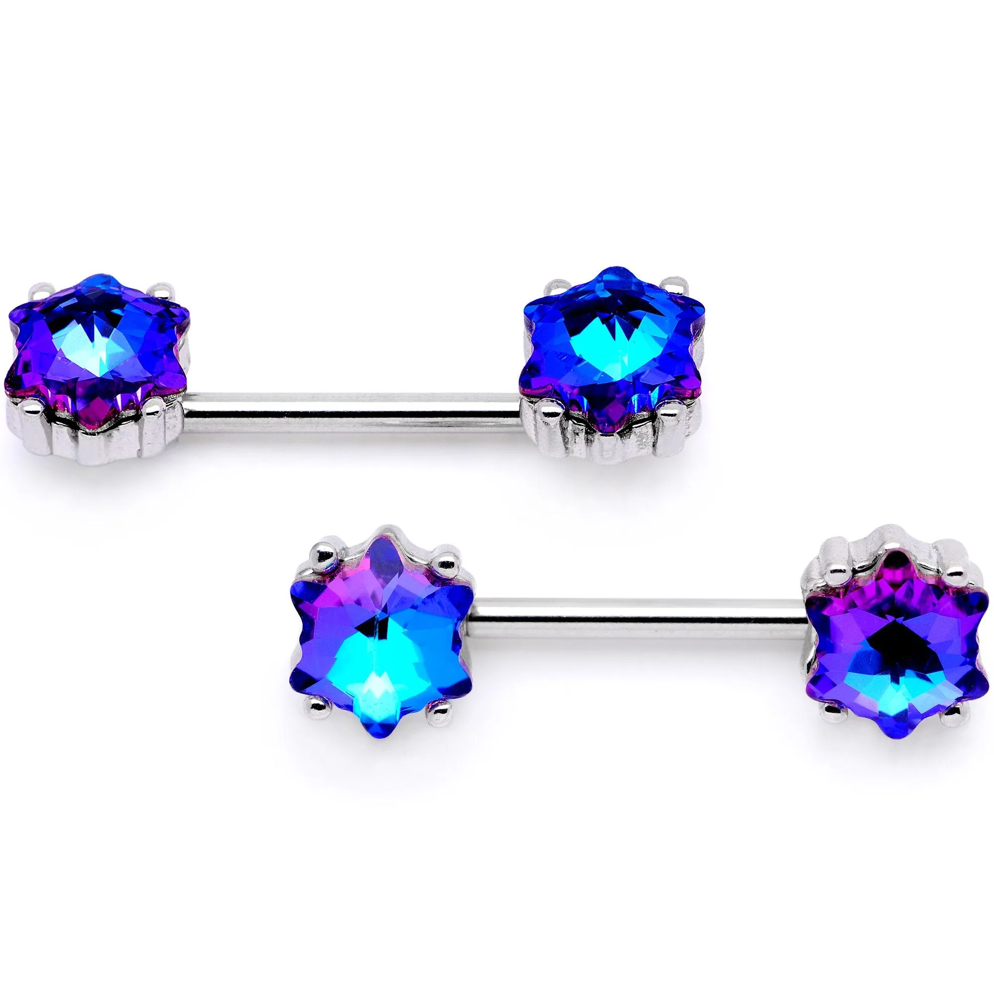 14 Gauge Blue Gem Supernova Captive Ring Barbell Nipple Ring Set