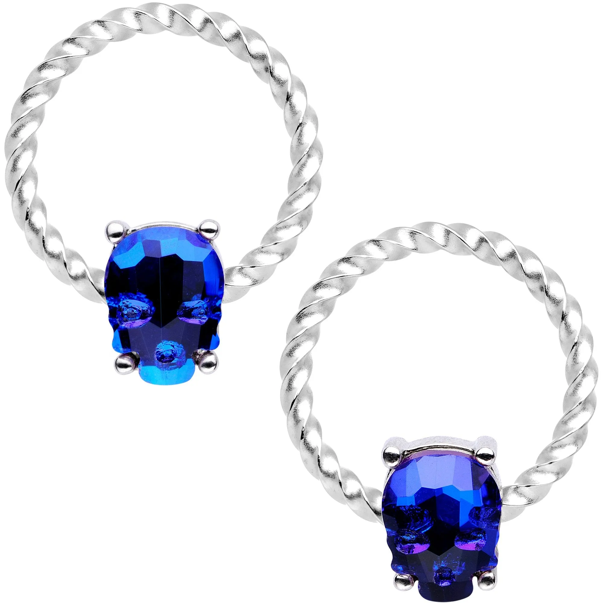 14 Gauge Blue Sugar Skull Mask Twisted BCR Captive Nipple Ring Set