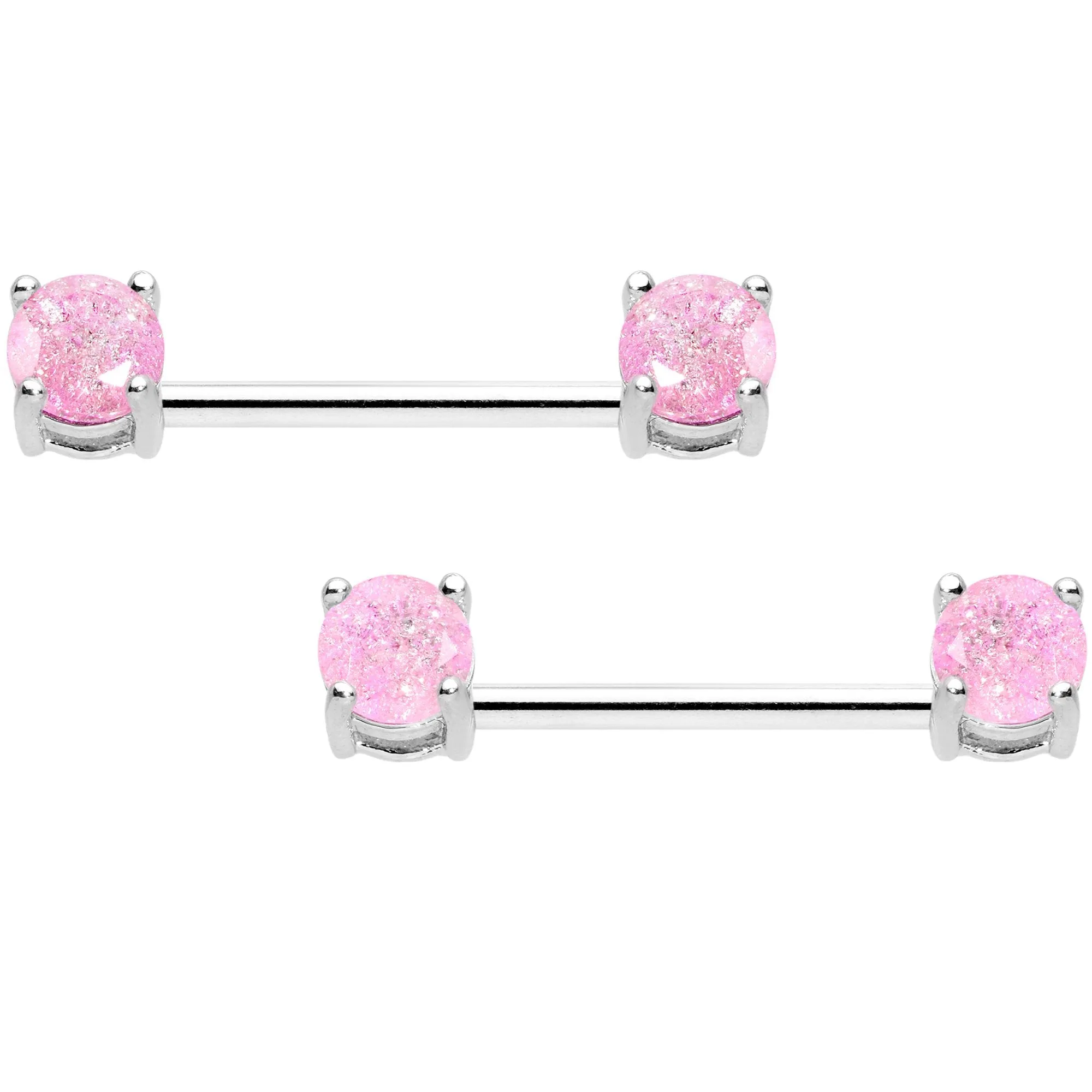 14 Gauge Pink CZ Gem BCR Captive Ring Barbell Nipple Ring Set
