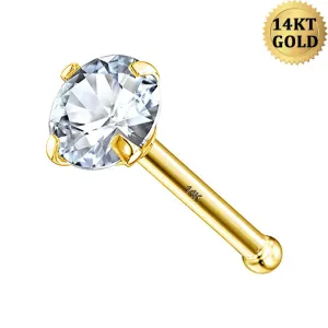 14K Gold 20G Round CZ Nose Stud