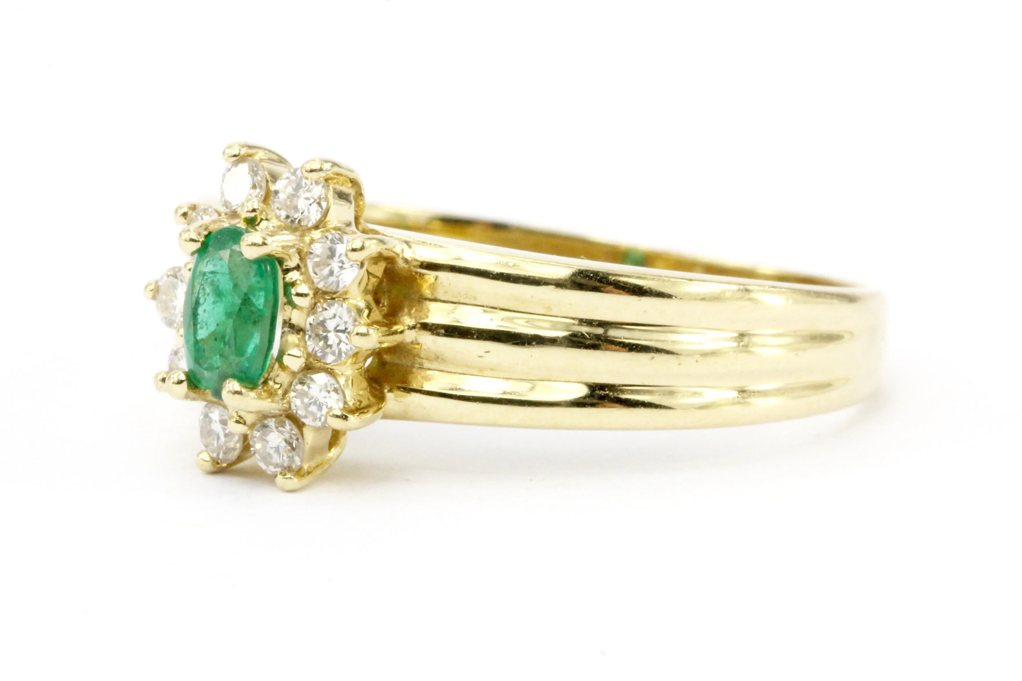 14K Gold Emerald & Diamond Halo Engagement Ring Size 7.25