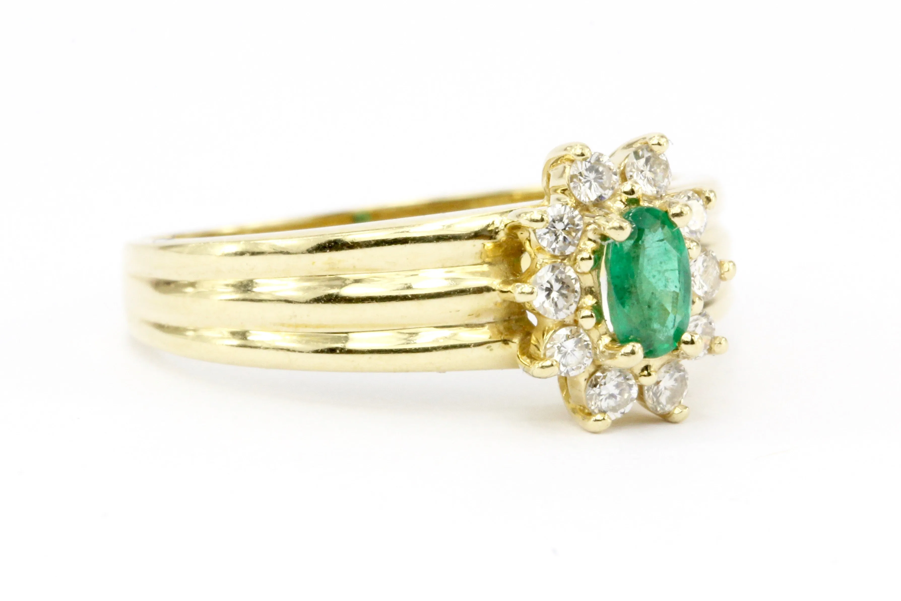 14K Gold Emerald & Diamond Halo Engagement Ring Size 7.25