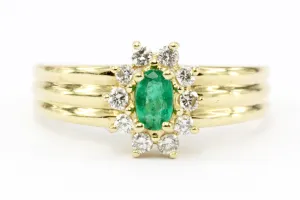 14K Gold Emerald & Diamond Halo Engagement Ring Size 7.25