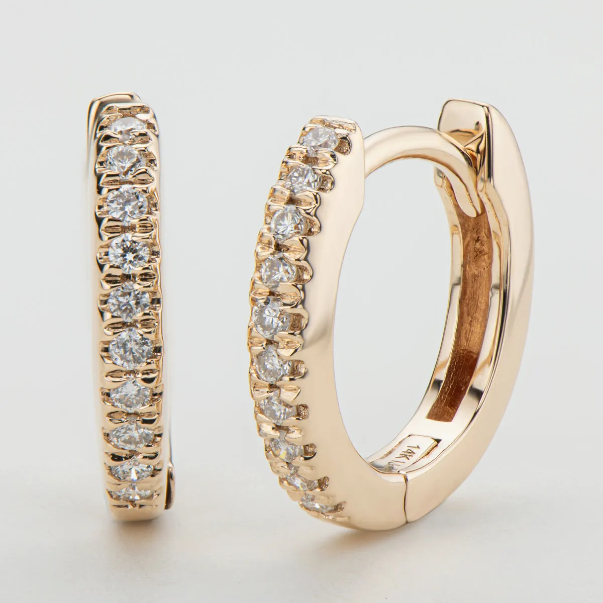 14K Gold Round Cut 1.0mm Real Diamond Hoop Clip Earrings