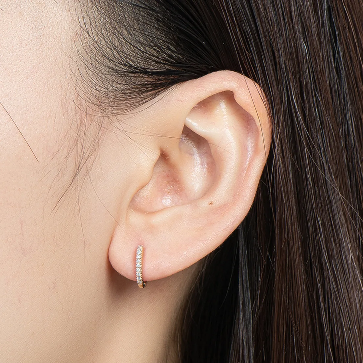 14K Gold Round Cut 1.0mm Real Diamond Hoop Clip Earrings