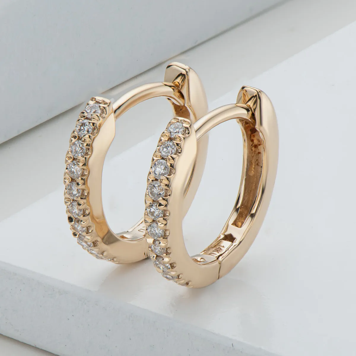 14K Gold Round Cut 1.0mm Real Diamond Hoop Clip Earrings