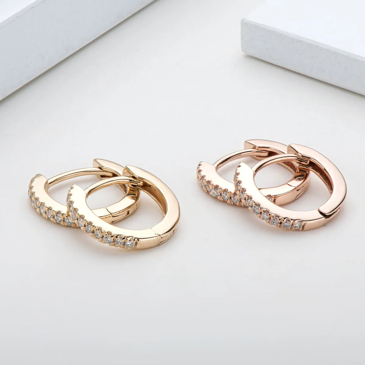 14K Gold Round Cut 1.0mm Real Diamond Hoop Clip Earrings