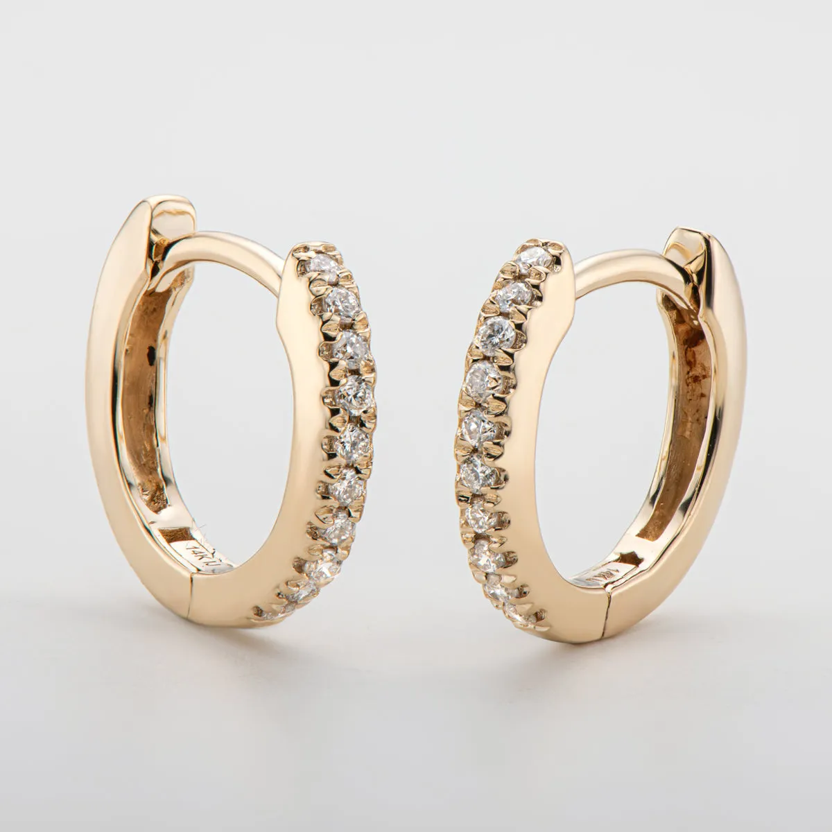 14K Gold Round Cut 1.0mm Real Diamond Hoop Clip Earrings