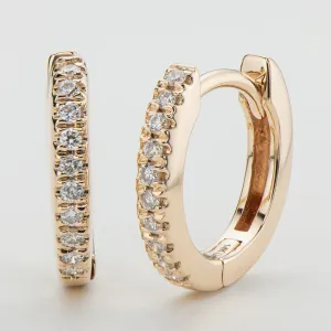 14K Gold Round Cut 1.0mm Real Diamond Hoop Clip Earrings
