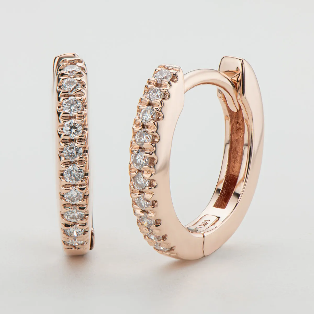 14K Gold Round Cut 1.0mm Real Diamond Hoop Clip Earrings