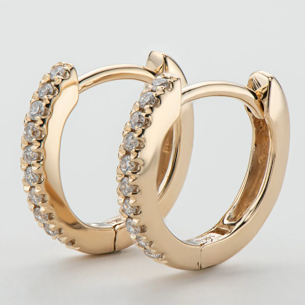 14K Gold Round Cut 1.0mm Real Diamond Hoop Clip Earrings