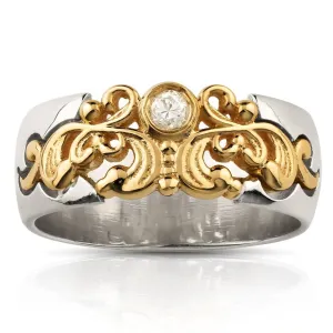14k Two Tone Gold Vintage Diamond Crown Ring 0.05 Ctw