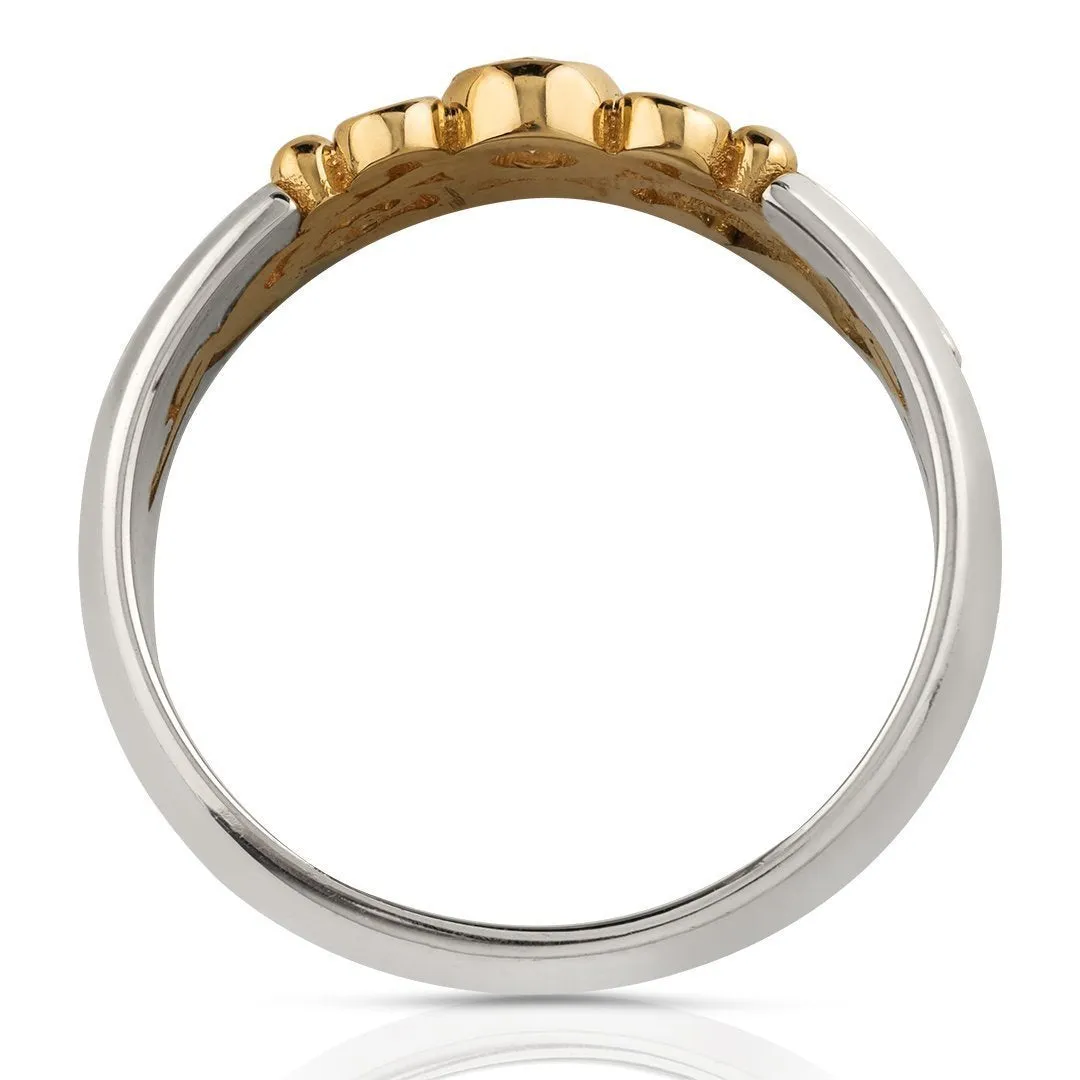 14k Two Tone Gold Vintage Diamond Crown Ring 0.05 Ctw