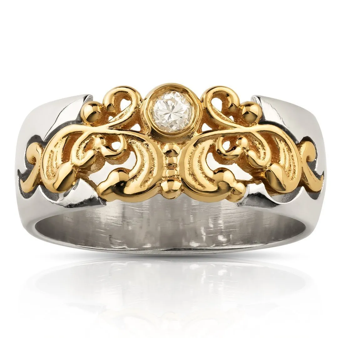 14k Two Tone Gold Vintage Diamond Crown Ring 0.05 Ctw