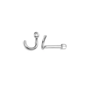 14K White Gold (0.01ct) Diamond Bezel Set Curved Post Nose Stud