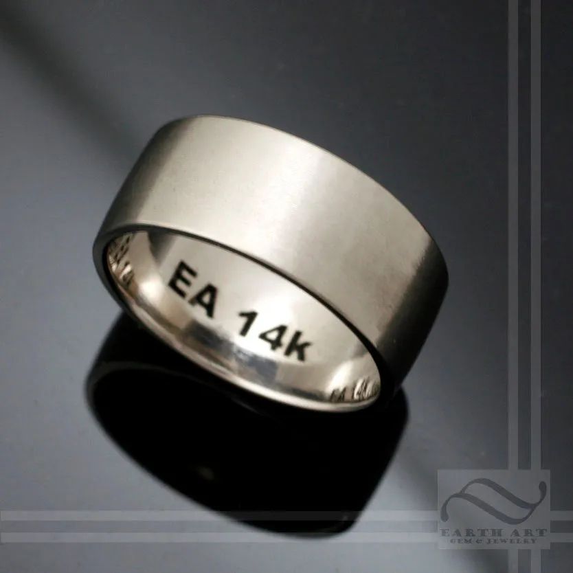 14k White Gold -10mm wide satin finished wedding band