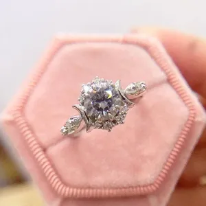 14k White Round 1.0 Ct Grey Diamond 6 Claws Engagement Ring