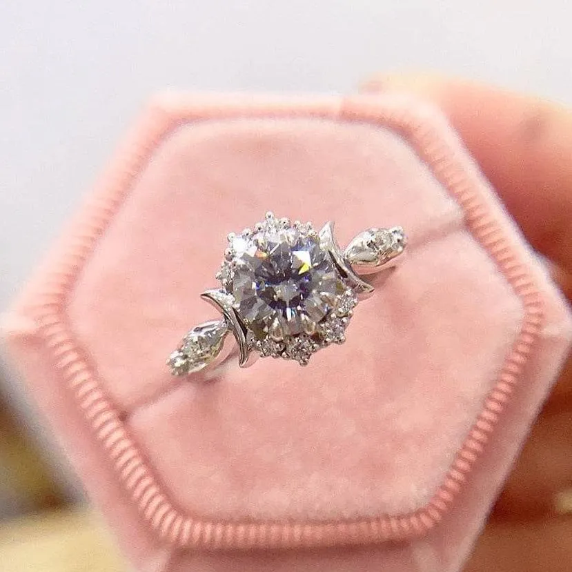 14k White Round 1.0 Ct Grey Diamond 6 Claws Engagement Ring