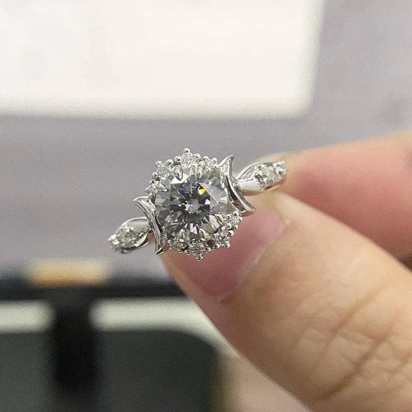 14k White Round 1.0 Ct Grey Diamond 6 Claws Engagement Ring