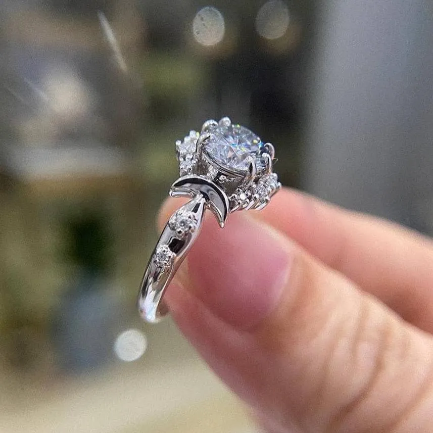 14k White Round 1.0 Ct Grey Diamond 6 Claws Engagement Ring