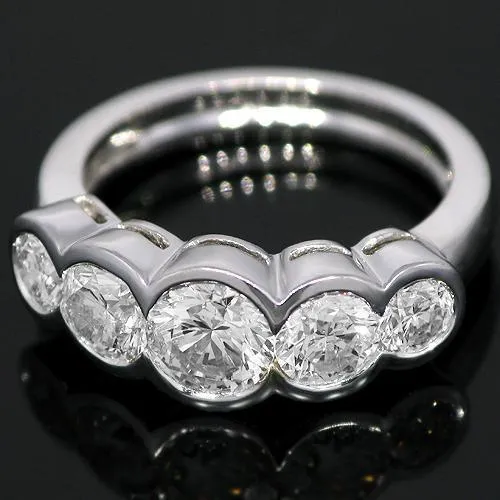 14K White Solid Gold Clarity Enhanced Five Stone Diamond  Anniversary Ring 2.59 Ctw