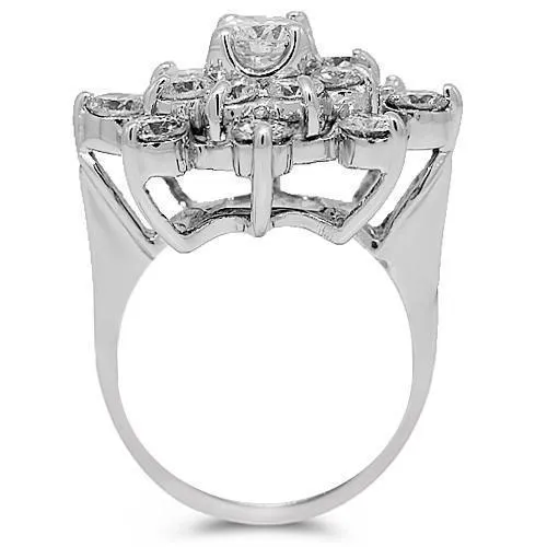 14K White Solid Gold Womens Diamond Cocktail Ring 2.25 Ctw